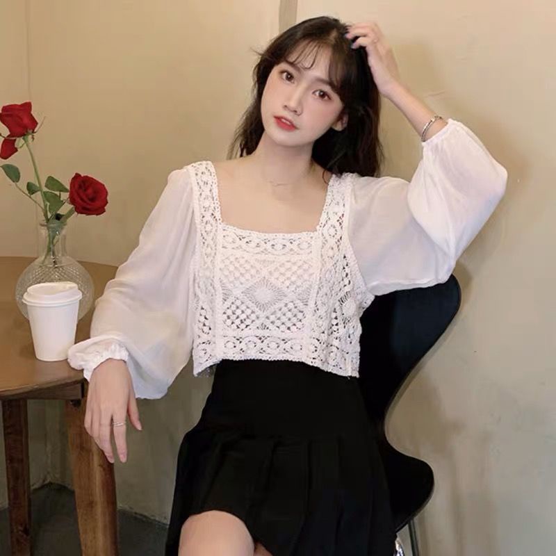 Áo Voan Phối Ren Tay Phồng Dáng Ngắn JL-TX-488