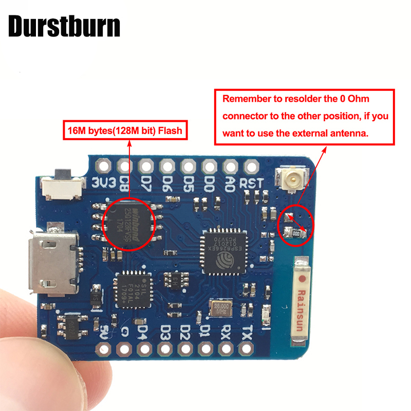 Bộ anten ngoài WEMOS D1 Mini Pro 16M Bytes NodeMCU Based ESP8266 ESP-8266EX CP2104 WIFI tiện dụng