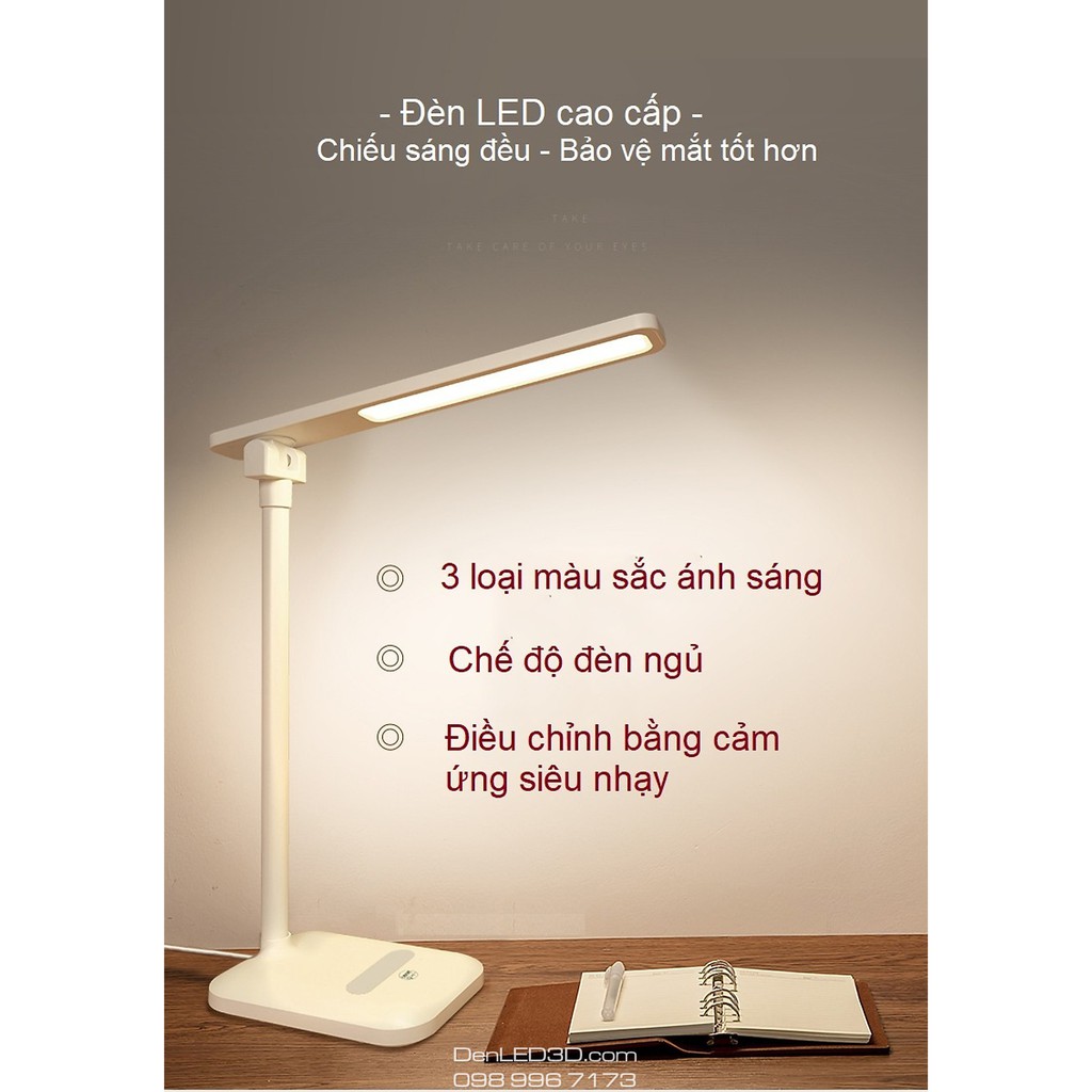 [BH 1 Năm] Đèn Bàn LED Đọc Sách Cho Học Sinh Chống Cận Xoay 360 Độ, Pin Sạc USB