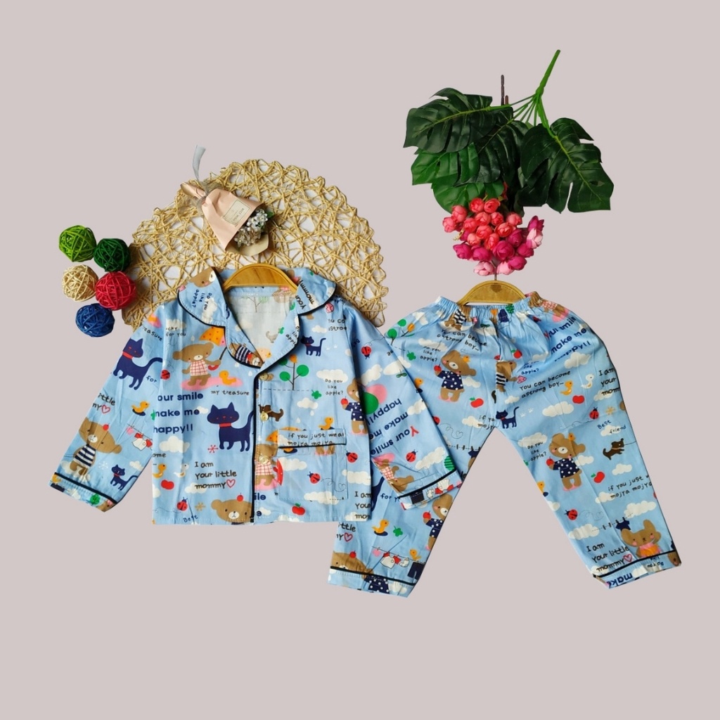 Bộ Pijama dài tay họa tiết dễ thương cho bé trai bé gái