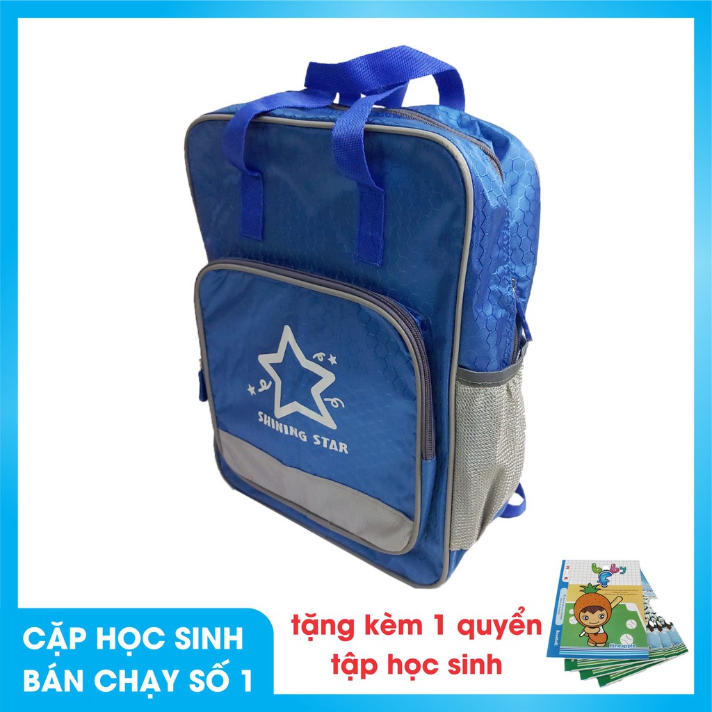 Balo học sinh, chất liệu vải dù chống nước, kích thước: 33 cm x 39 cm x 12 cm, tặng kèm 1 cuốn tập 100 trang