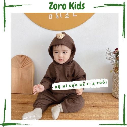 Bộ Nỉ Cho Bé 1-4 Tuổi Chất Liệu Nỉ Tổ Ong Hàng HotTrend Bộ Nỉ Thu Đông Cho Bé Trai bé Gái Có mũ Đính Gấu