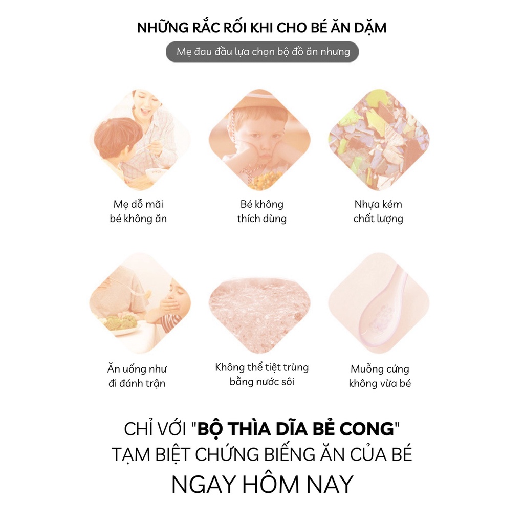 Thìa Dĩa Bẻ Cong Tập Ăn Tập Xúc Cho Bé Chất Liệu Silicon Cao Cấp