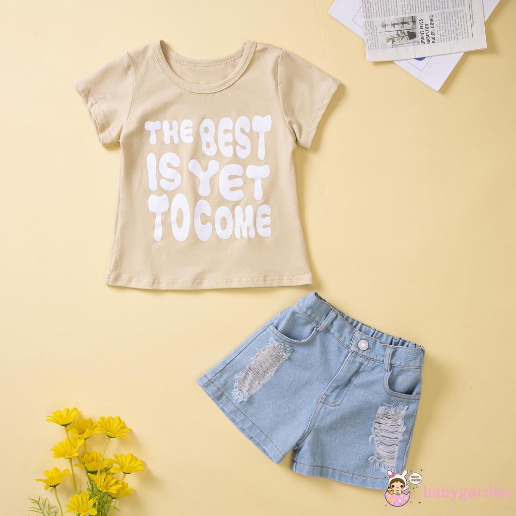 Bộ Áo Thun Ngắn Tay Cổ Tròn In Chữ + Quần Short Có Túi Cho Bé Trai 1-6 Tuổi