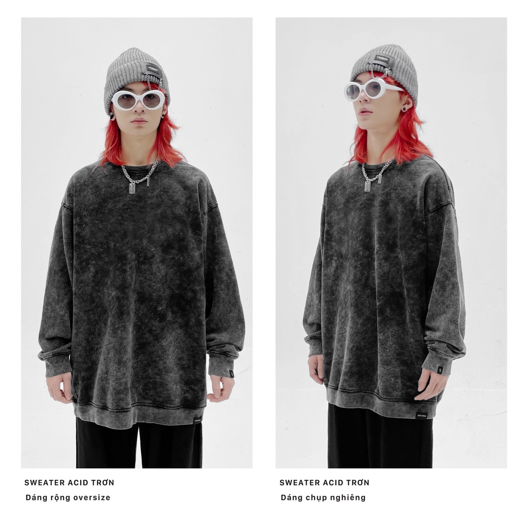 Áo sweater acid City Cycle nỉ loang trơn form rộng oversize unisex Local Brand