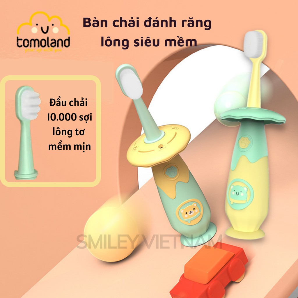 Bàn chải đánh răng lông mềm cho bé Tomoland - 10.000 sợi lông tơ siêu mềm mịn - có vách ngăn an toàn cho bé 1 2 3 tuổi