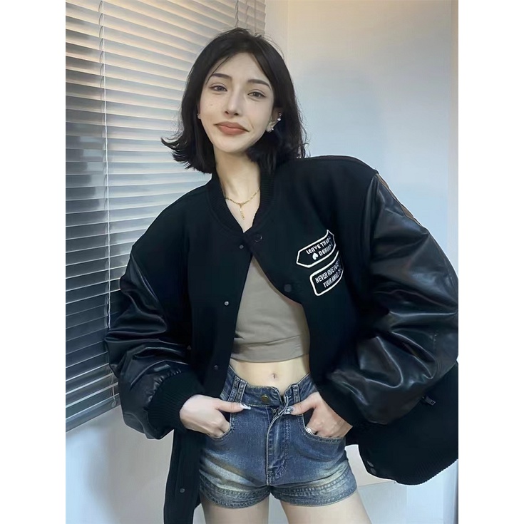 Áo Khoác Bóng Chày Bằng Da Hai Lớp Thêu Hình Cún Phong Cách Cổ Điển Dành Cho Nam Nữ