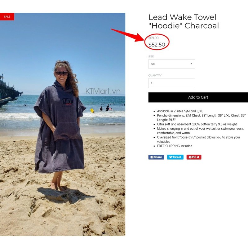 Áo choàng tắm Lead Wake Towel Hoodie White size S/M - L/XL | BigBuy360 - bigbuy360.vn