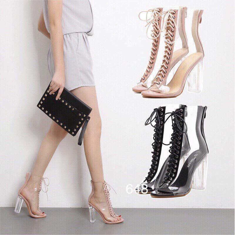 Giày bốt nữ dây đan trong suốt | BigBuy360 - bigbuy360.vn