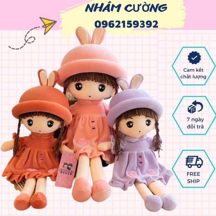 Gấu Bông Búp Bê Tai Thỏ , Thú Nhồi Bông Quà 1-6 Cho Bé Size 70-80-90Cm