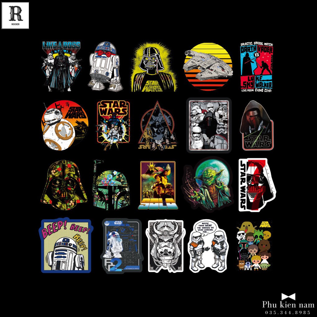 Sticker PVC Hoạt Hình Star Wars Cả bộ 100 hình ST089