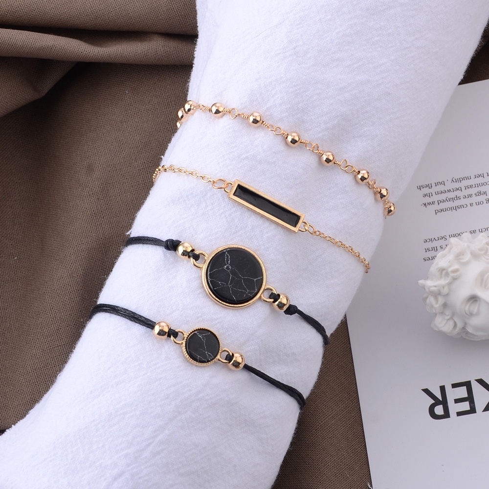 Set 4 Vòng Tay Dây Đen Xỏ Hạt Tròn Nhiều Lớp Phong Cách Bohemian Dành Cho Tuổi Teen Nữ