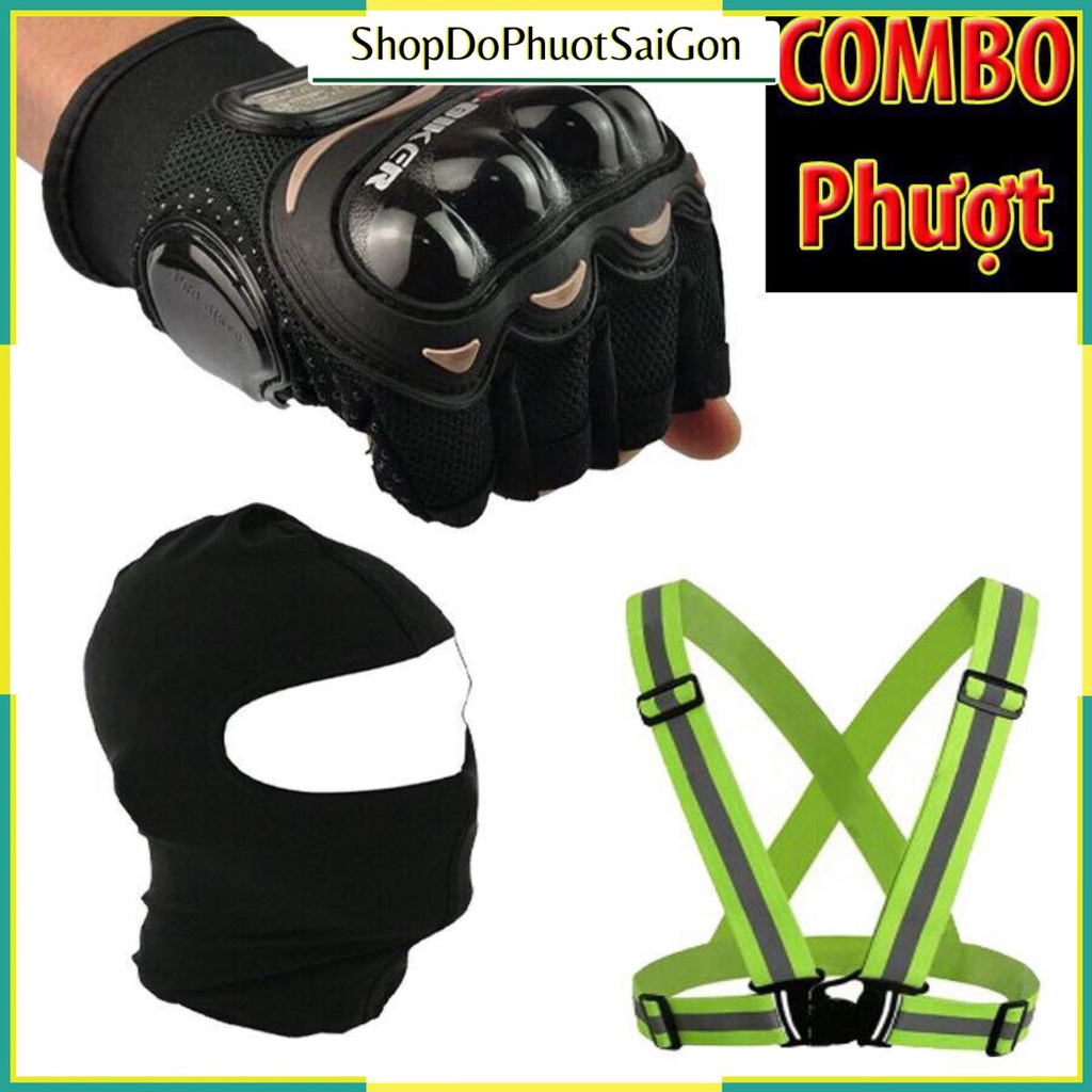 COMBO PHƯỢT 8 ( GĂNG TAY PROBIKER HỞ NGÓN +KHĂN CHÙM ĐẦU NINJA + PHẢN QUANG THUN)