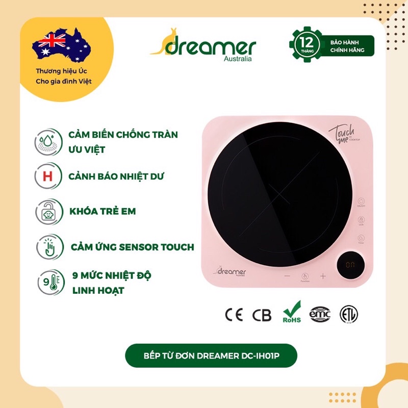 Bếp từ đơn 2200W cao cấp Dreamer DC-IH01P, Thương hiệu Úc, lỗi 1 đổi 1, bảo hành 12 tháng toàn quốc