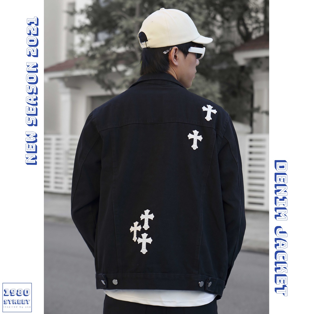Áo khoác Denim jacket nam nữ áo bò Chrome Hearts phong cách vintage 1980street