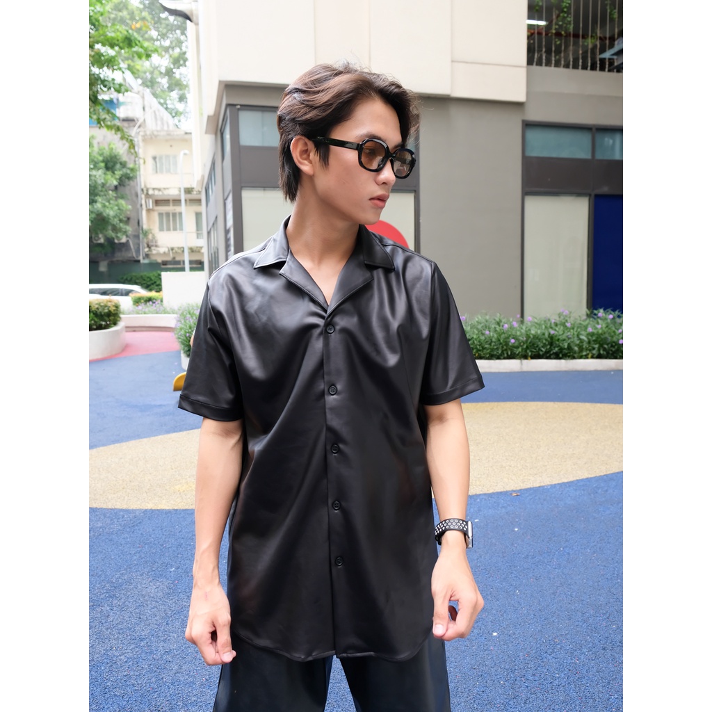 Sơ mi cuban ngắn tay Da bóng