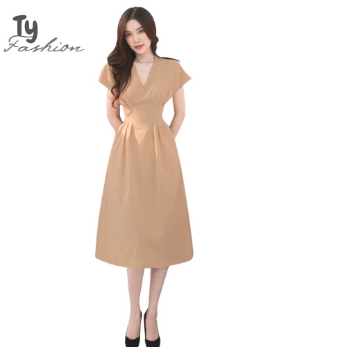Đầm Dự Tiệc Dáng Dài Tyfashion TF1689 Cổ V Tay Dơi Xếp Ly Eo Sang Trọng Size SML