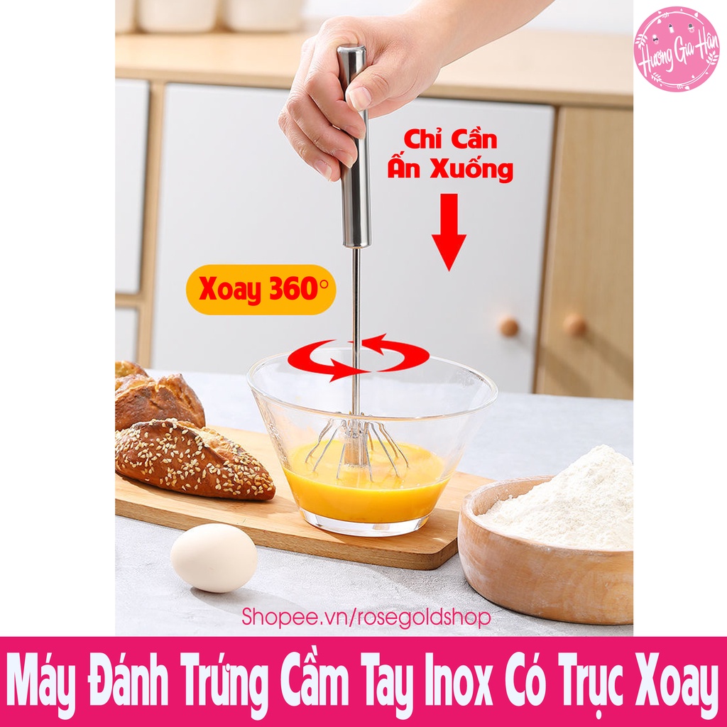 Cây Đánh Trứng Inox Có Trục Xoay Tự Động Không Dùng Điện Nhỏ Gọn Tiện Dụng