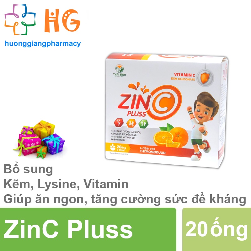Vitamin C Zin C Pluss yến xào thymomodulin kẽm zinc lysine lysin kẽm cho bé tăng đề kháng keo ong Hộp 20 ống