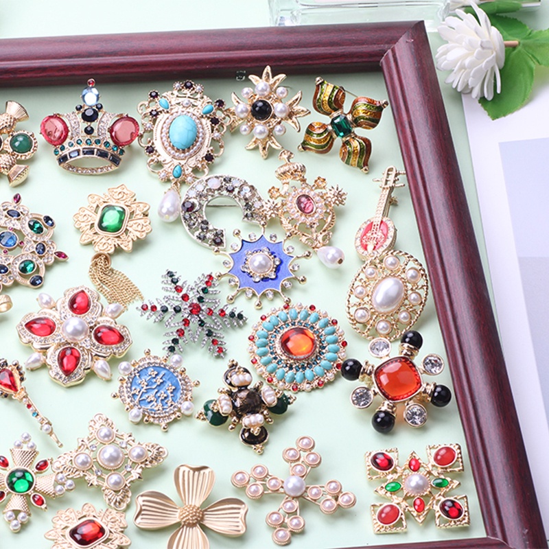 Trâm Cài Áo Mạ Vàng Hình Hoa Đính Đá Và Ngọc Trai Phong Cách Vintage