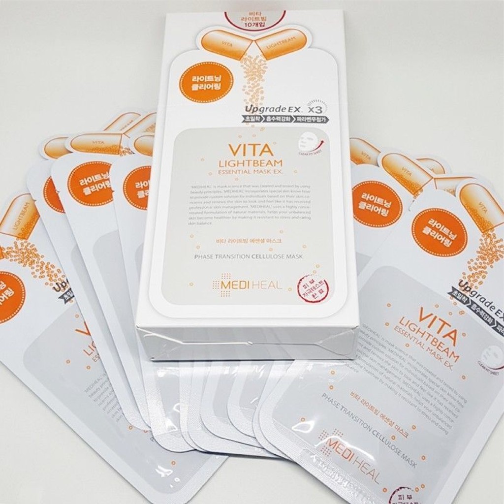 [Bán Buôn/ Sỉ] Mặt nạ vitamin Lightbeam trắng sáng da Mediheal Vita Lightbeam Essential Mask EX 24ml - Hộp 10 miếng