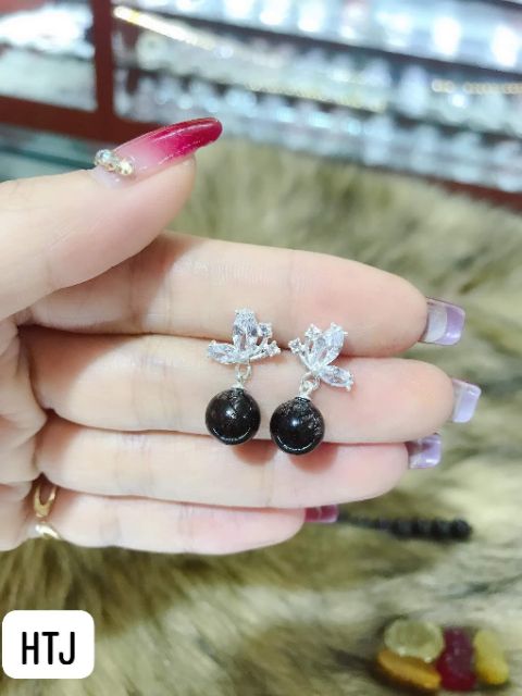 Bông tai bướm bạc treo hột phong thủy