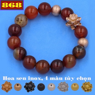 Vòng tay chuỗi hạt đá nâu charm hoa sen 2 bi