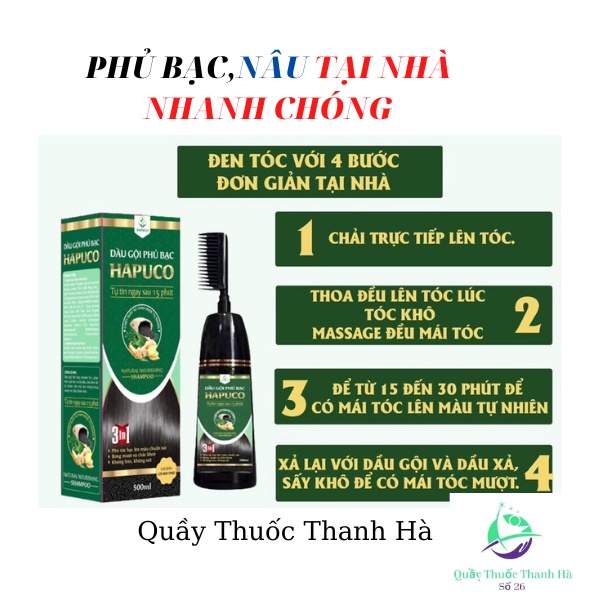 Dầu gội nhuộm tóc bạc,nâu thảo dược HAPUCO chai 500ml phủ bạc sau 1 lần gội chỉ 15 phút tại nhà
