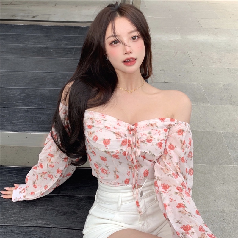 Áo Trễ Vai In Hoa Xinh XắN Cho Nữ