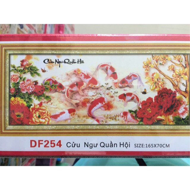 HÀNG LOẠI 1 - Tranh Đính Đá CÁ CỬU NGƯ QUẦN HỘI. Kích Thước: 1m15 x 50cm - 1m65 x 70cm