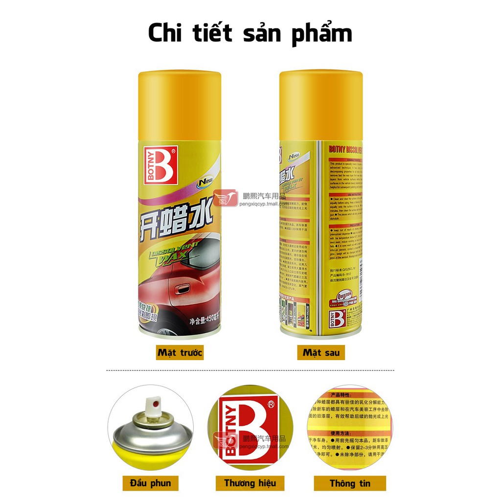 Chai xịt đánh bóng bề mặt sơn xe chuyên dụng cho ô tô Botny B-1812 dung tích 450ml