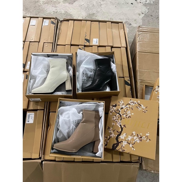 MÃ C9933-216 BỐT DA LÌ MŨI VUÔNG CHẠY CHỈ DỌC CAO CẤP FULL BOX