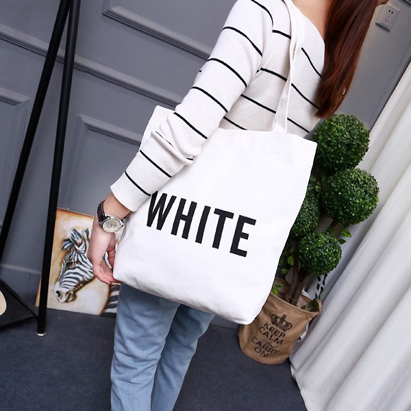 (SIÊU RẺ) TÚI VẢI TOTE BLACK WHITE SIZE TO ĐỰNG A4 TN77
