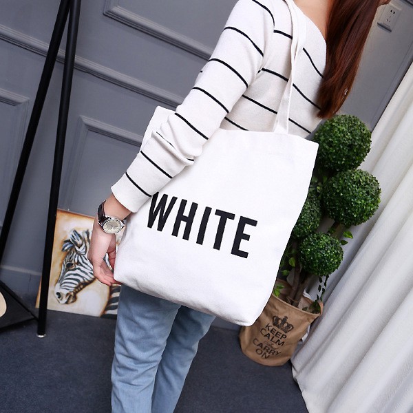 [Mã FASHIONT4WA2 giảm 10K đơn từ 50K] (SIÊU RẺ) TÚI VẢI TOTE BLACK WHITE SIZE TO ĐỰNG A4 TN77