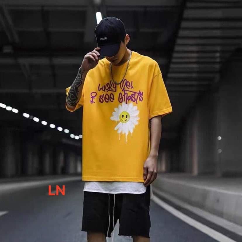 Áo phông cotton dáng thụng hoa mặt cười