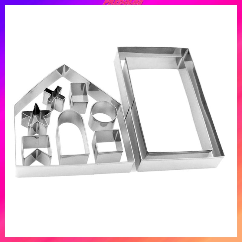 Bộ 10 Khuôn Cắt Bánh Quy 3D Bằng Thép Không Gỉ Hình Ngôi Nhà Gừng Giáng Sinh