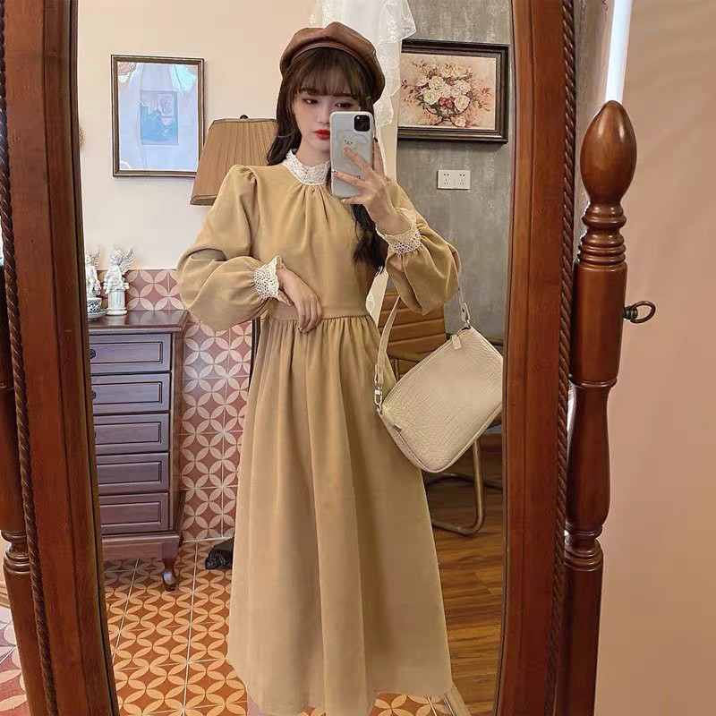 [Mã FATHANG5 giảm 10K đơn 50K] [HÀNG ĐẸP] Váy nhung tăm retro ulzzang vintage dài tay - M17 - janna house | BigBuy360 - bigbuy360.vn