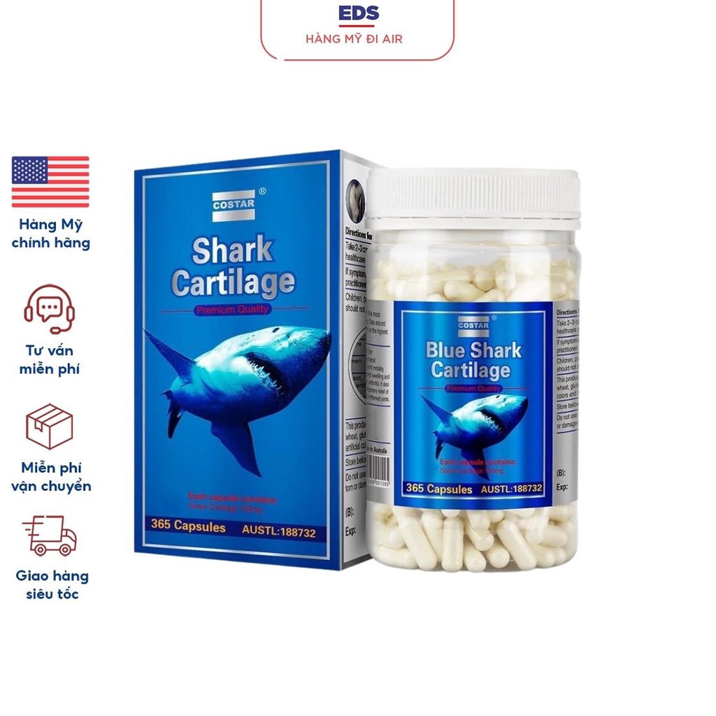 Viên uống sụn vi cá mập Costar Shark Cartilage Lọ 365 viên 750mg - EDS Hàng Mỹ tăng cường miễn dịch