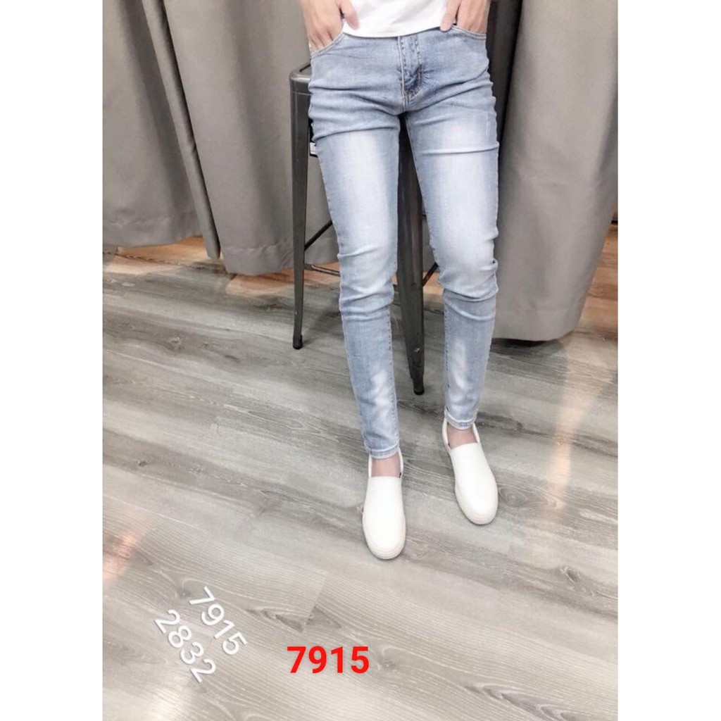 Quần jean nam xanh nhạt, trơn, ôm body, MS 7915