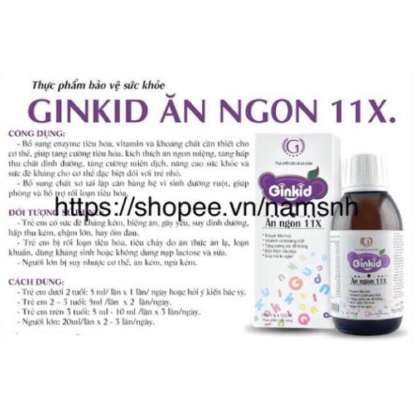 Ginkid Ăn ngon 11X cải thiện chức năng tiêu hóa cho trẻ hết biếng ăn lọ 125ml chính hãng