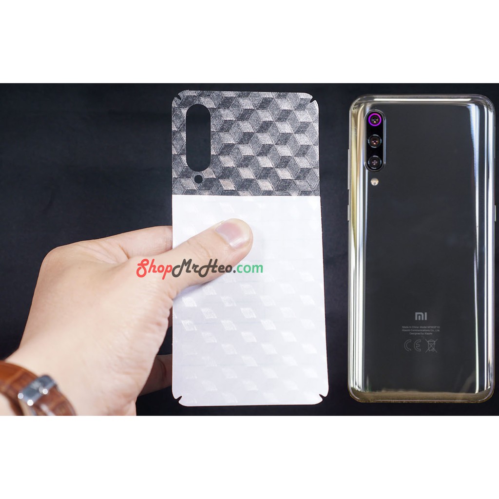 Skin Dán Mặt Sau Lưng Vân 3D Xiaomi Mi 9 - Mi 9 SE - Mi 9 Lite - Mi CC9 - Carbon, hình hộp, Nhám, Vân Da