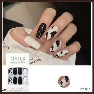 Set 24 Móng Tay Giả Họa Tiết Da Bò Sữa