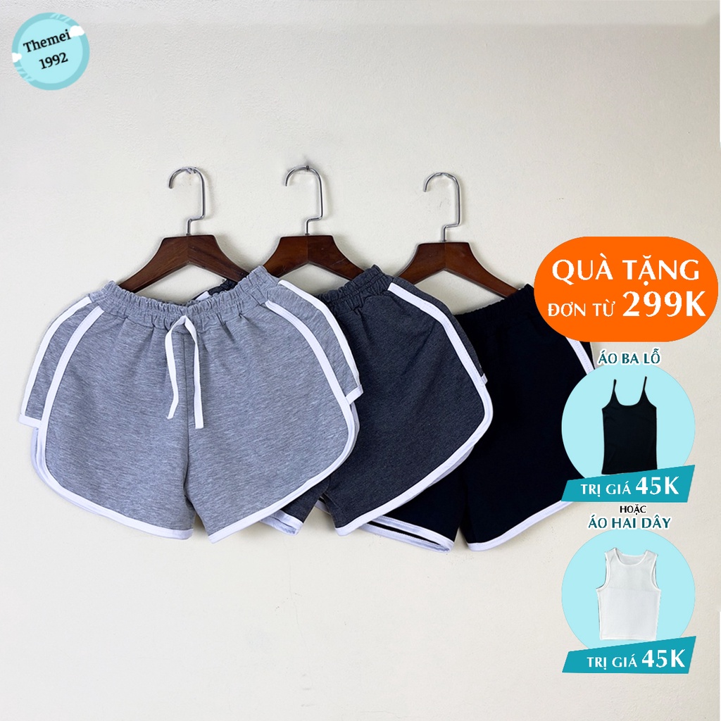 Quần đùi short nữ THE MEI 1992 cao cấp - Quần sooc nữ viền kẻ bắt mắt cạp chun nâng mông phong cách thể thao thời trang
