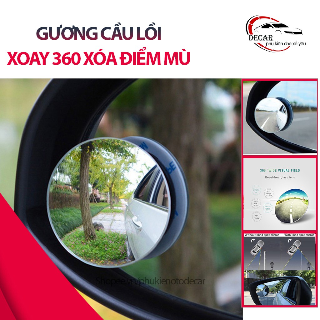 Gương cầu lồi ô tô 360 độ gắn kính chiếu hậu, hỗ trợ tầm nhìn góc rộng, có thể xoay 360 độ dùng cho xe hơi | BigBuy360 - bigbuy360.vn