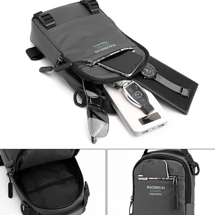 Túi đeo chéo nam vải Polyester kháng nước chống bám bụi tích hợp cổng sạc USB tiện dụng TC116 | BigBuy360 - bigbuy360.vn