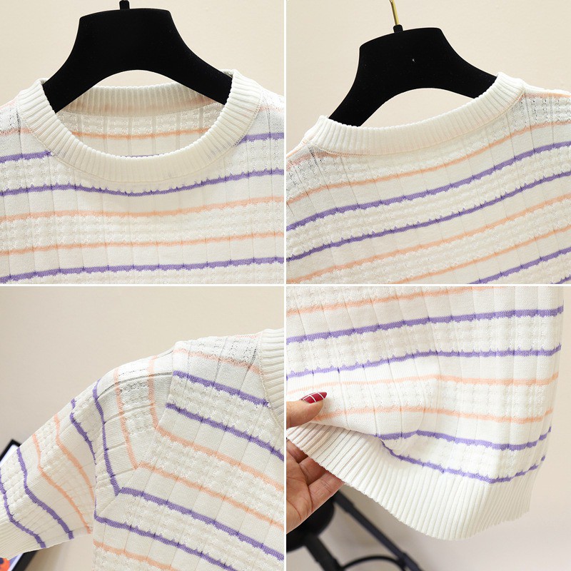 Áo croptop dệt kim tay ngắn phong cách Hàn Quốc