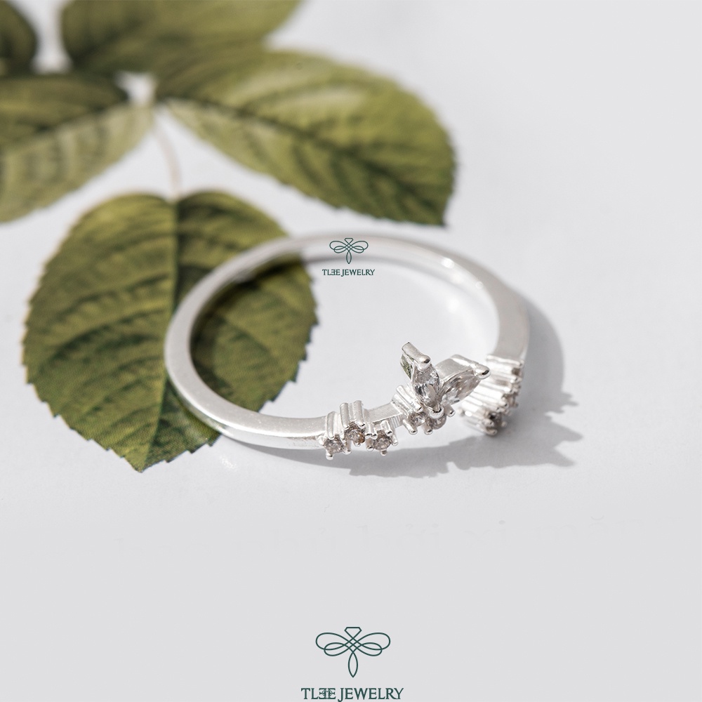Nhẫn bạc nữ TLEE hình cánh bướm cành lá đính đá sang trọng TleeJewelry A0203