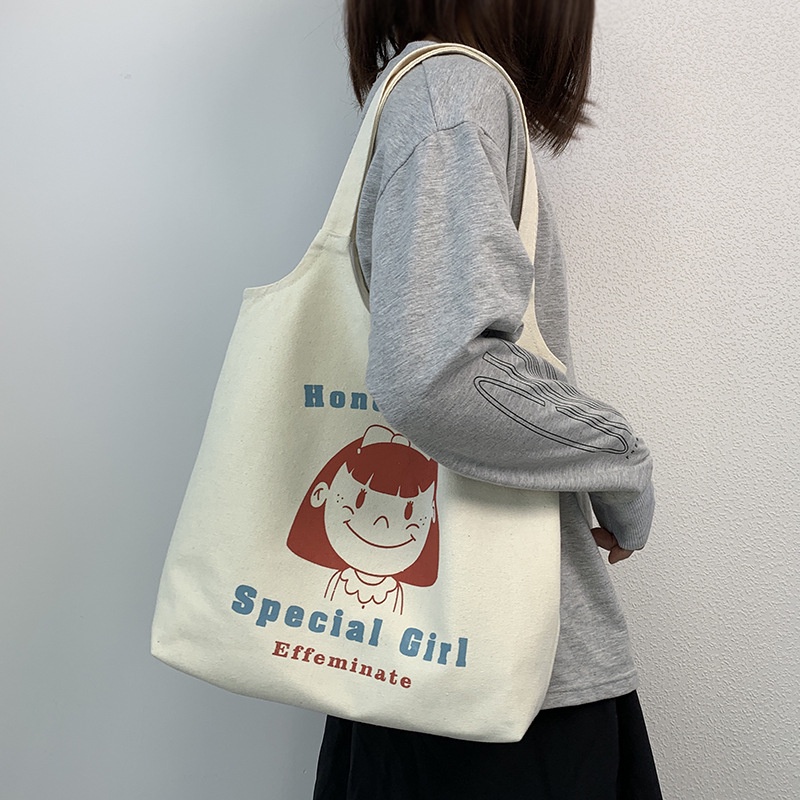 Túi Xách Canvas Sức Chứa Lớn In Họa Tiết Trái Cây Đơn Giản Phong Cách Mới Cho Nữ