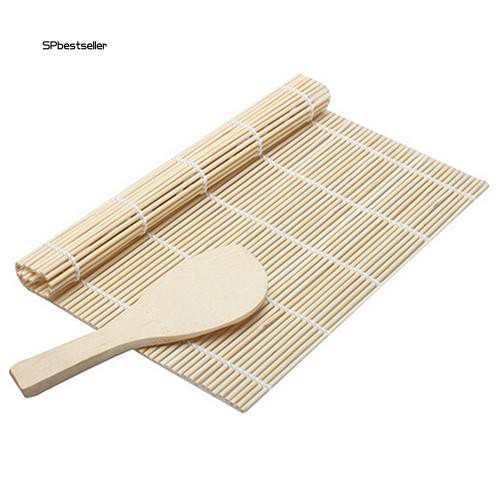 Thảm cuộn sushi tiện dụng bằng tre kèm muỗng xới cơm kích thước 24cm x 24cm
