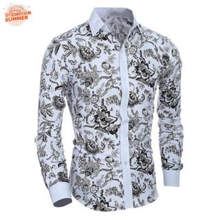 Men Long Sleeve Shirt Business Men Interview Printed Formal Clothing Lightweight Casual